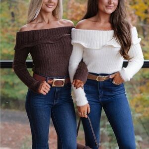 Off-Shoulder Brown Sweater